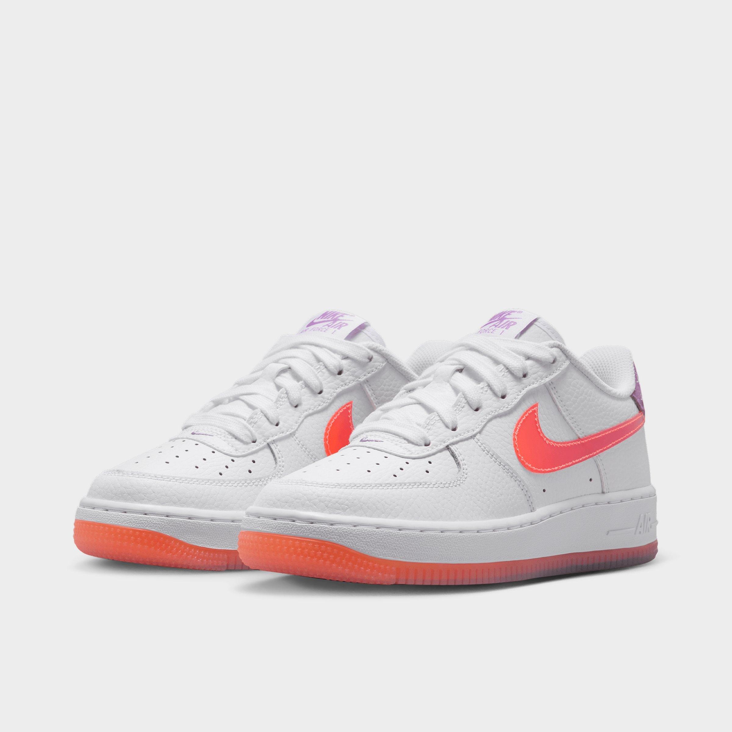 Big Kids' Nithtke Air Force 1 Low Casual Shoes - White/Turf Orange/Bright Violet - Both shoes facing left