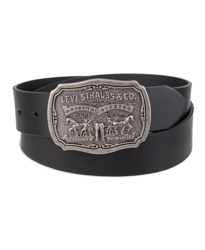 Levi's Men's Leather Belt with Plaque Buckle - Black