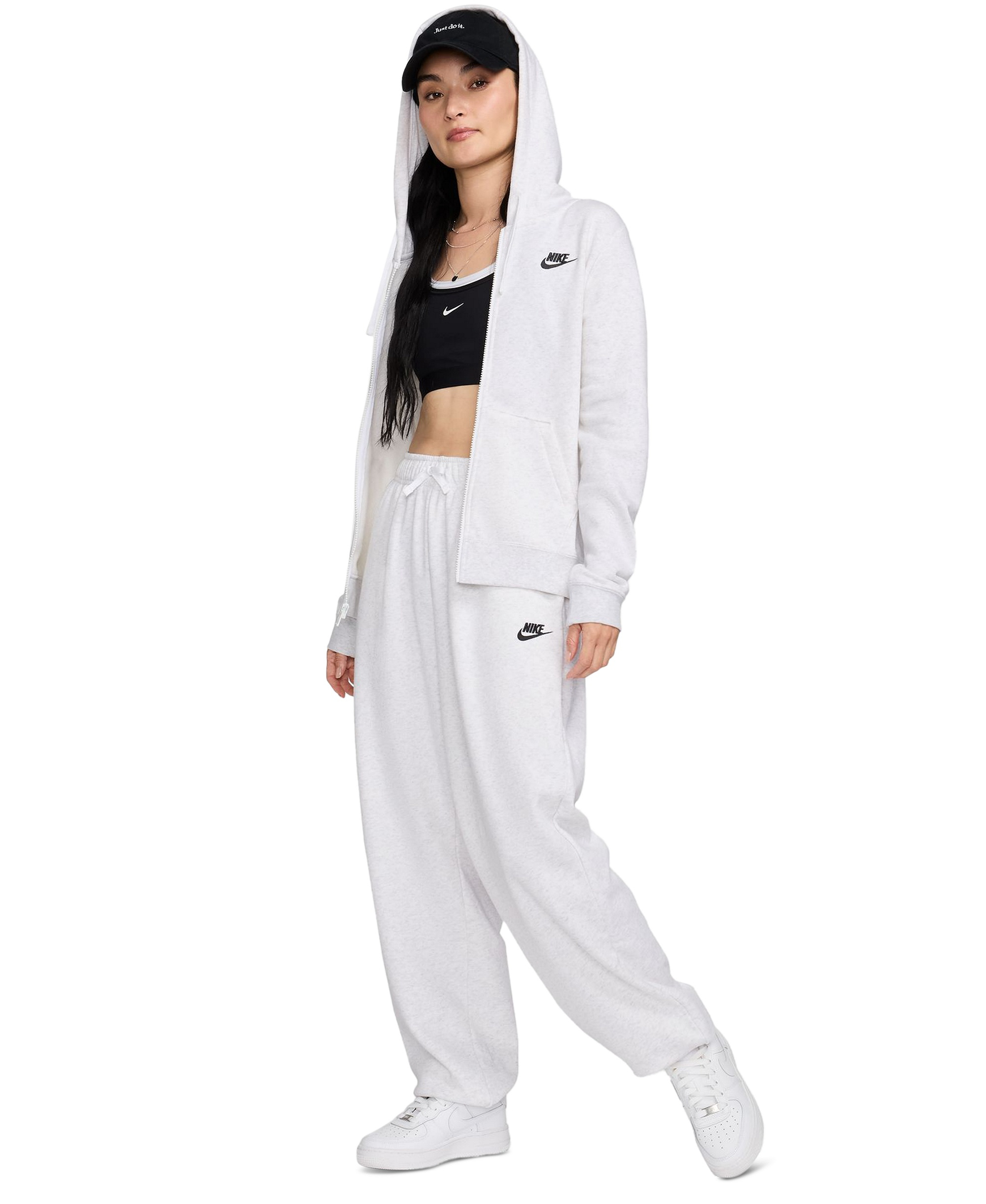 Nike Women's Sportswear Club Fleece Full-Zip Hoodie - Birch Heather/Black