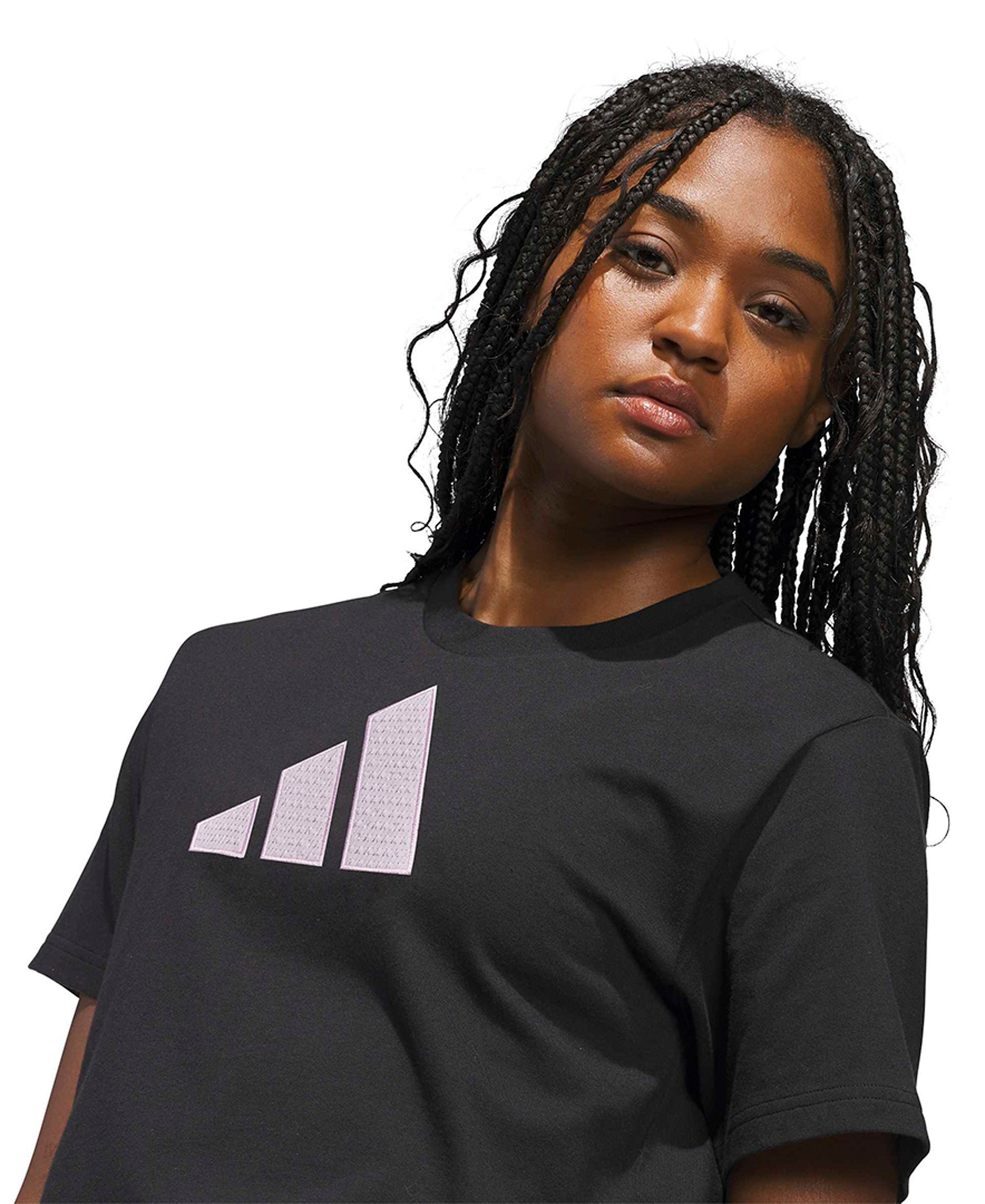 adidas Women's Gingham Big Logo Graphic Crewneck Cotton T-Shirt - Black