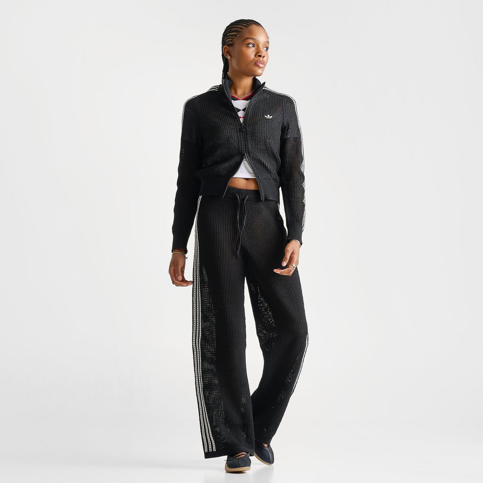 Women's adidas Originals Knitted Crochet Firebird Track Top - Black - view 2