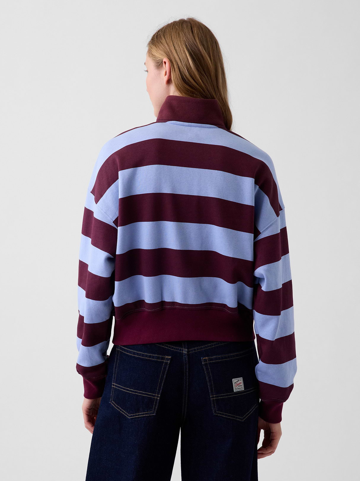 VintageSoft Oversized Half-Zip Wedge Pullover - Blue & purple burgundy stripe