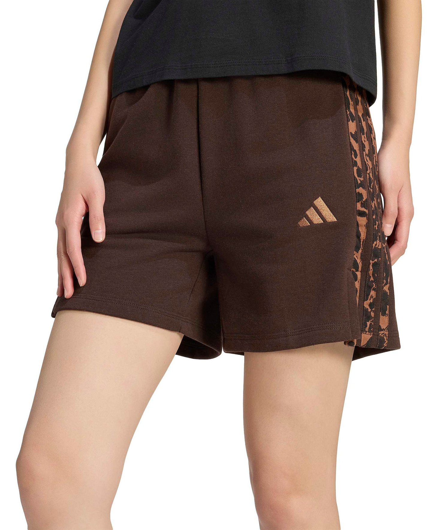 adidas Women's Seasonal Essentials 3-Stripes Printed Shorts - Aurora Coffee/Multicolor/Preloved Brown