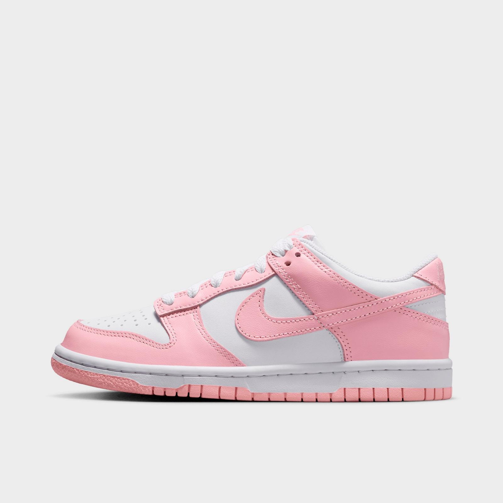 Big Kids' Nike Dunk Low Casual Shoes - White/White/White/Medium Soft Pink