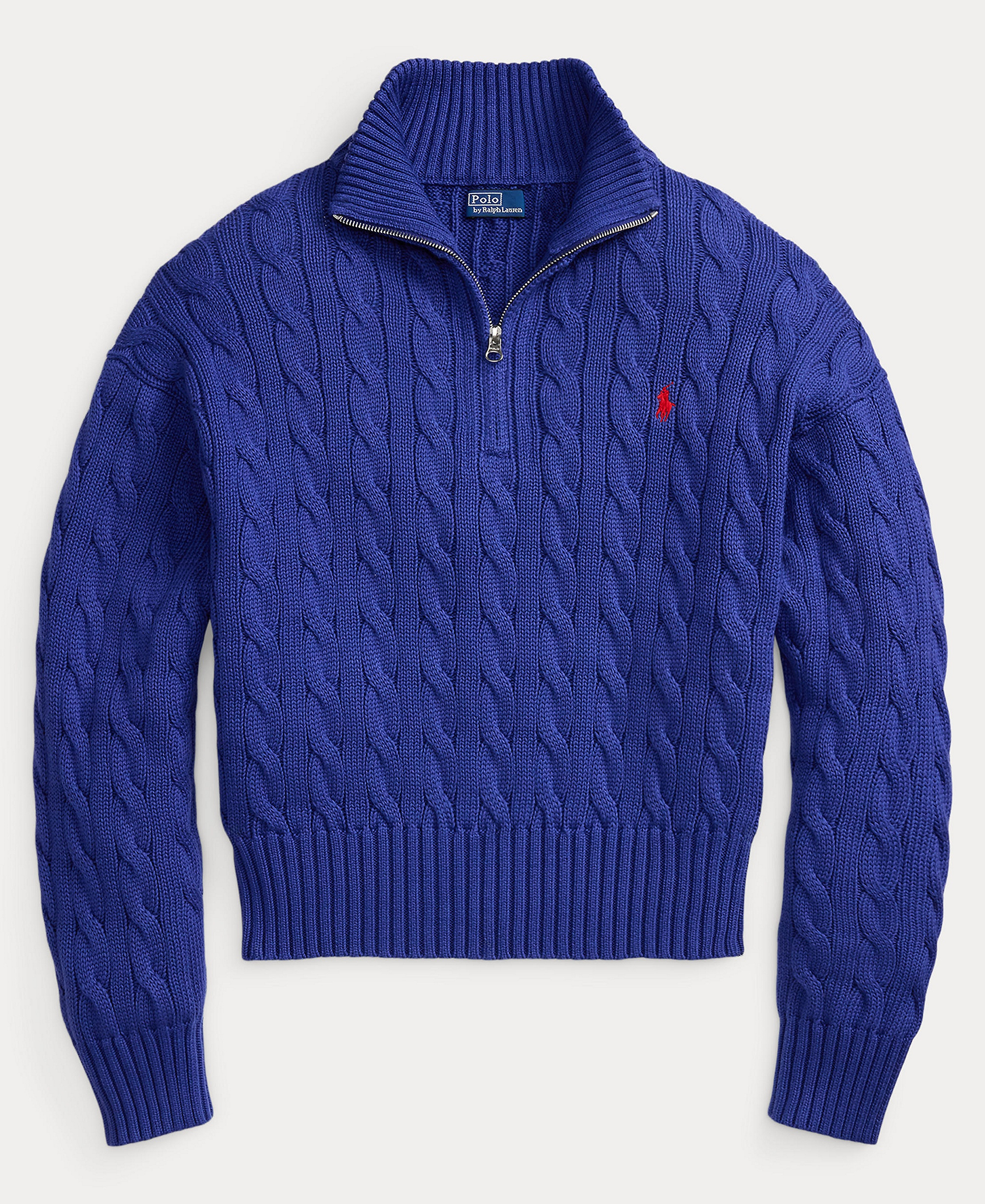 Polo Ralph Lauren Women's Cable-Knit Cotton Quarter-Zip Sweater - Charter Blue