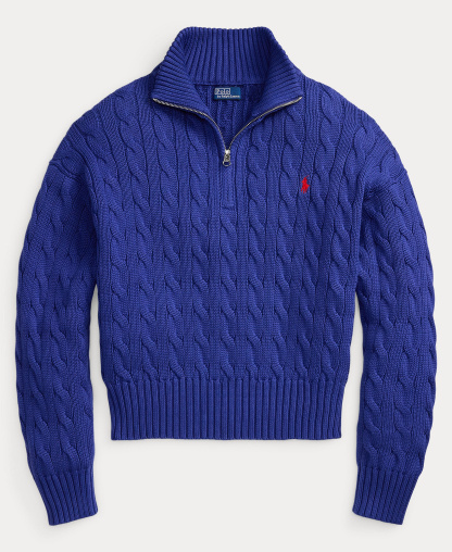 Polo Ralph Lauren Women's Cable-Knit Cotton Quarter-Zip Sweater - Charter Blue