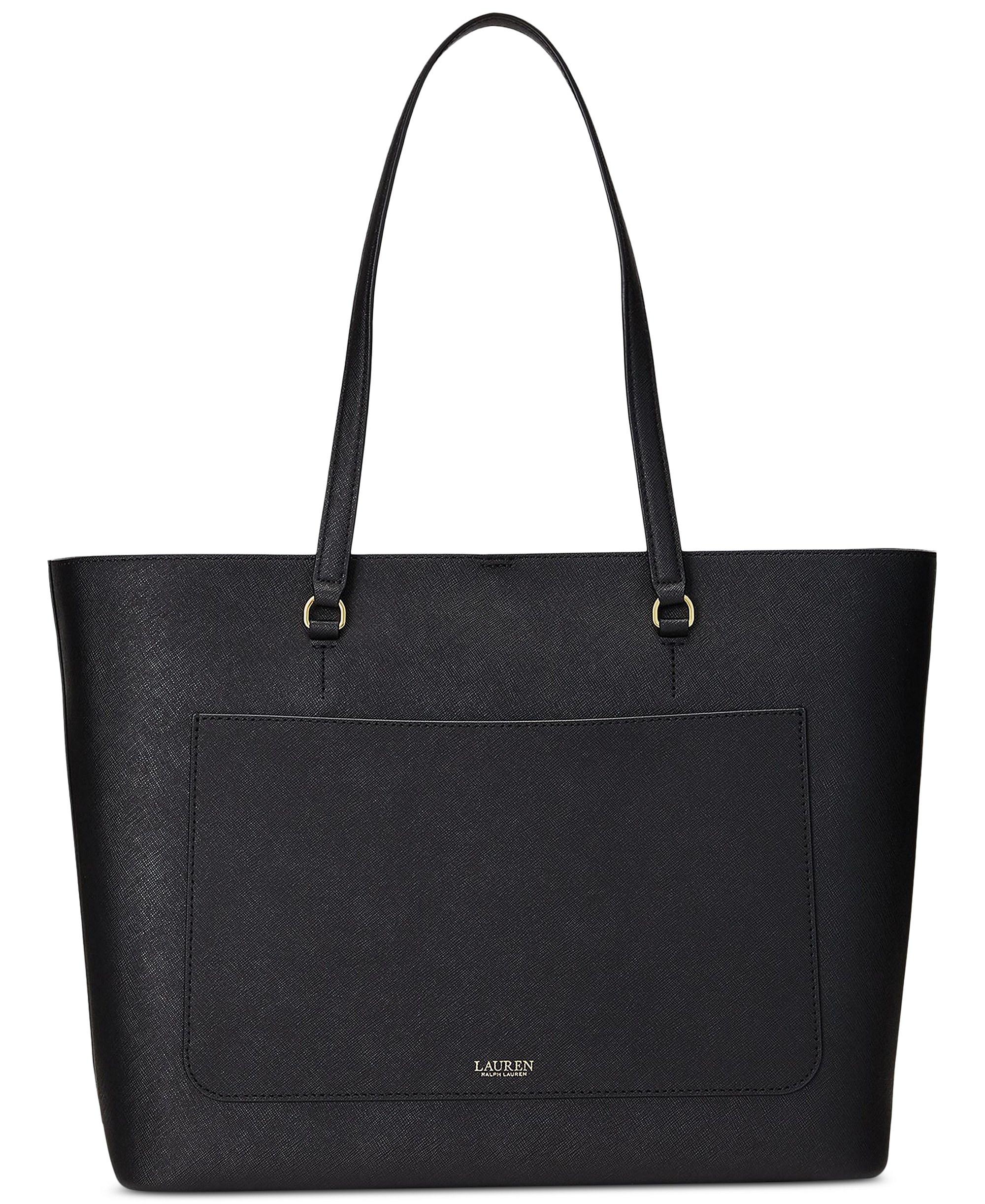 Lauren Ralph Lauren Karly Crosshatch Leather Large Tote - Black