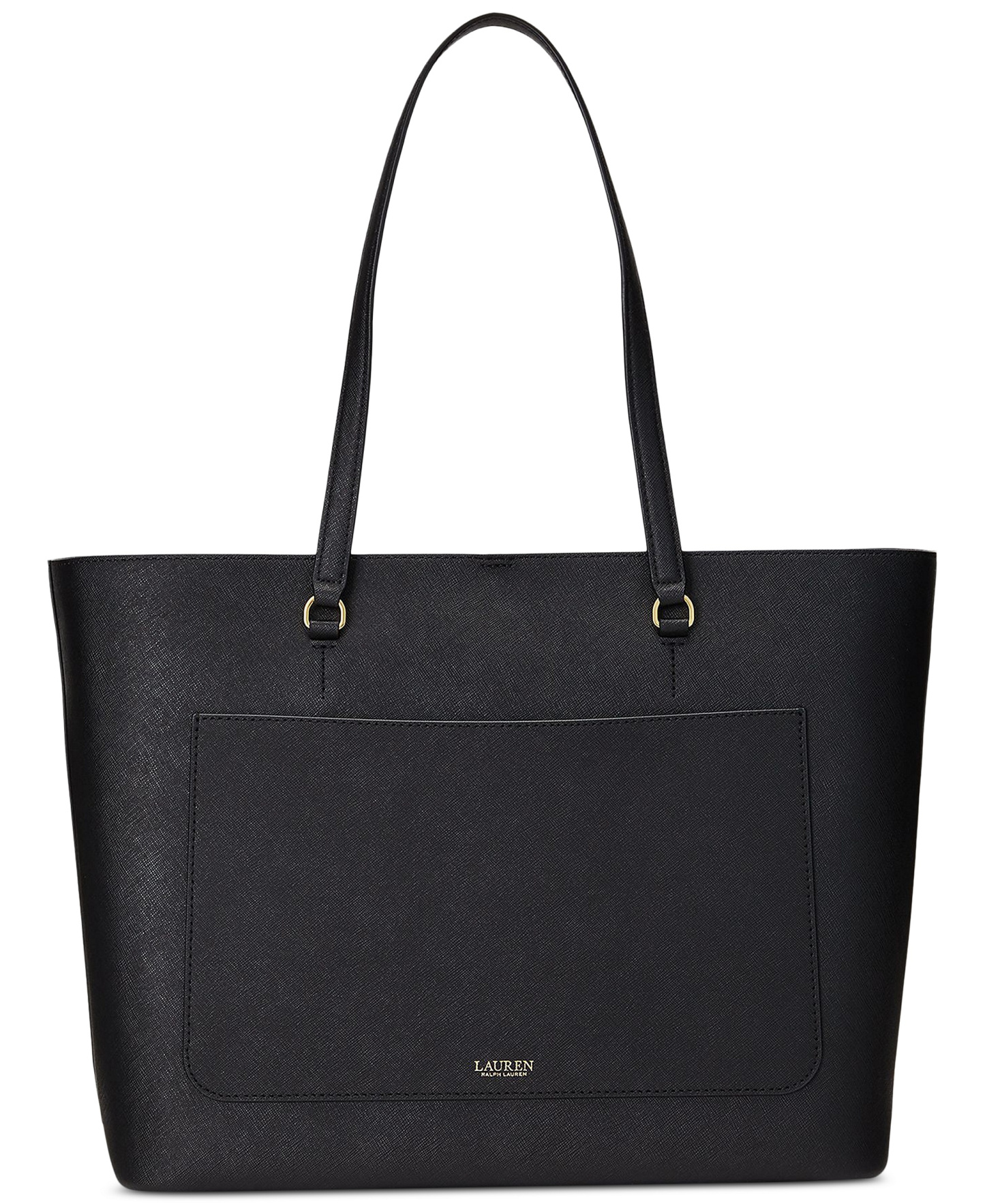 Lauren Ralph Lauren Karly Crosshatch Leather Large Tote - Black
