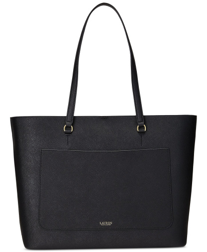 Lauren Ralph Lauren Karly Crosshatch Leather Large Tote - Black
