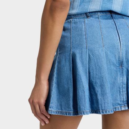 Women's adidas Originals Denim Pleated Skirt - Indigo Denim - view 5