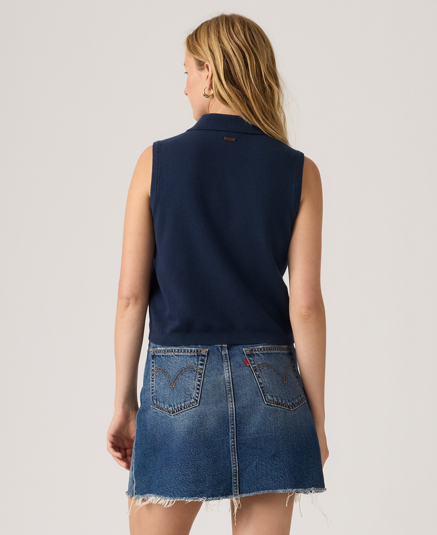 Levi's Premium Women's Super Soft Mini Ruffle-Sleeveless Collared Vest - Navy Blazer