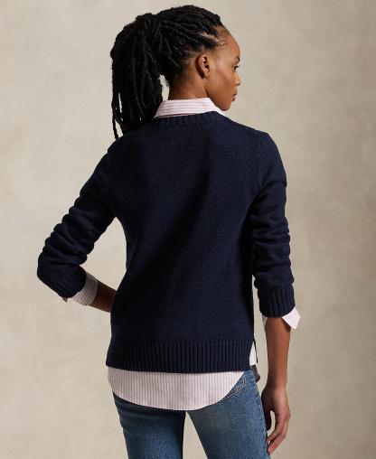 Polo Ralph Lauren Women's Polo Bear Linen-Cotton Crewneck Sweater - Navy Multi