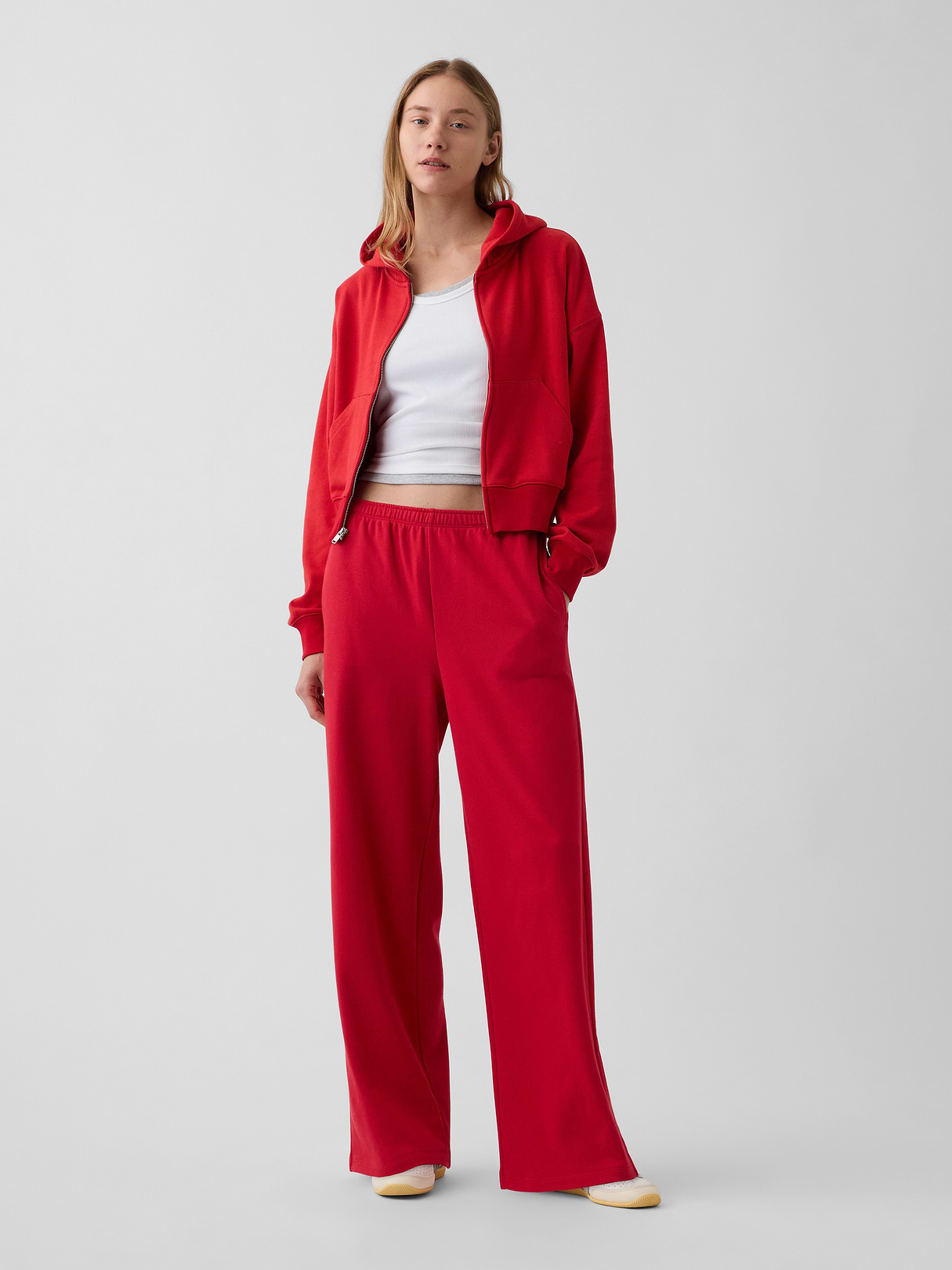 Mid Rise VintageSoft Terry Loose Sweatpants - Red