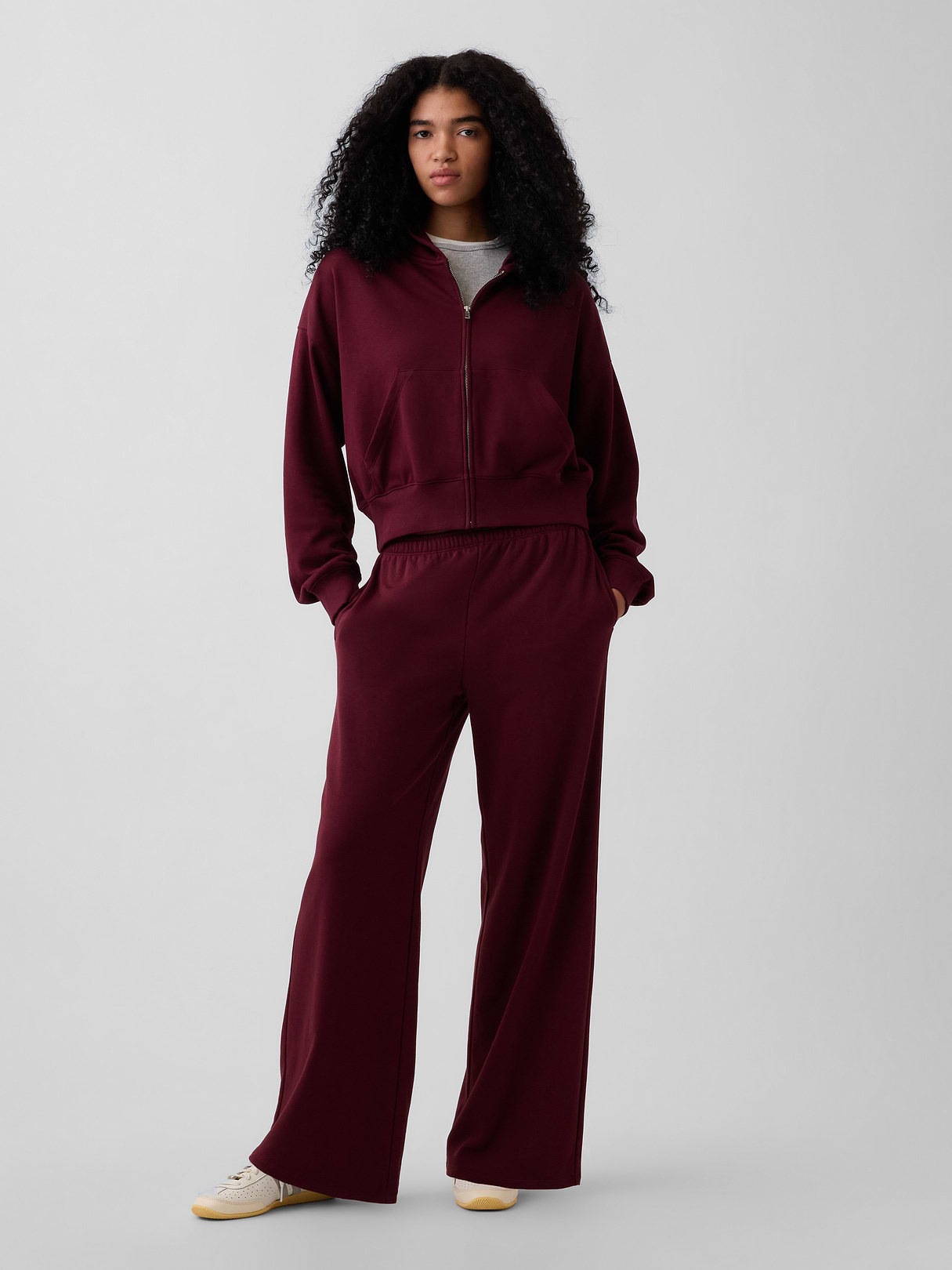 VintageSoft Terry Oversized Wedge Zip Hoodie - Purple burgundy