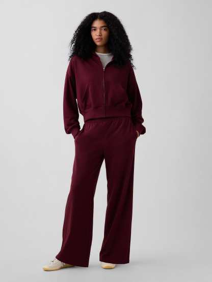 VintageSoft Terry Oversized Wedge Zip Hoodie - Purple burgundy