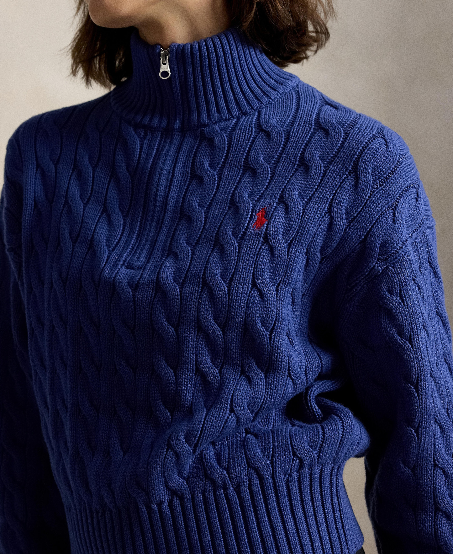Polo Ralph Lauren Women's Cable-Knit Cotton Quarter-Zip Sweater - Charter Blue