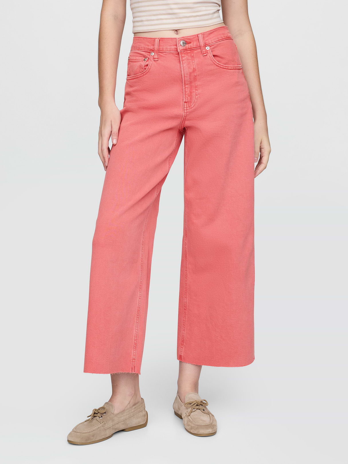 High Rise Stride Wide-Leg Ankle Jeans - Fresh coral pink