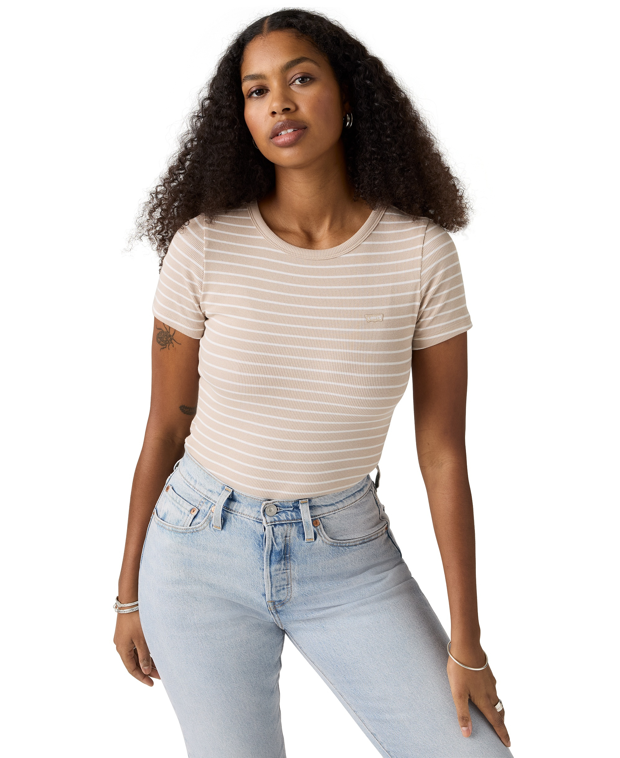 Levi's Women's Hayes Slim-Fit Short-Sleeve Crewneck T-Shirt - Gemini Stripe Chateau Gray