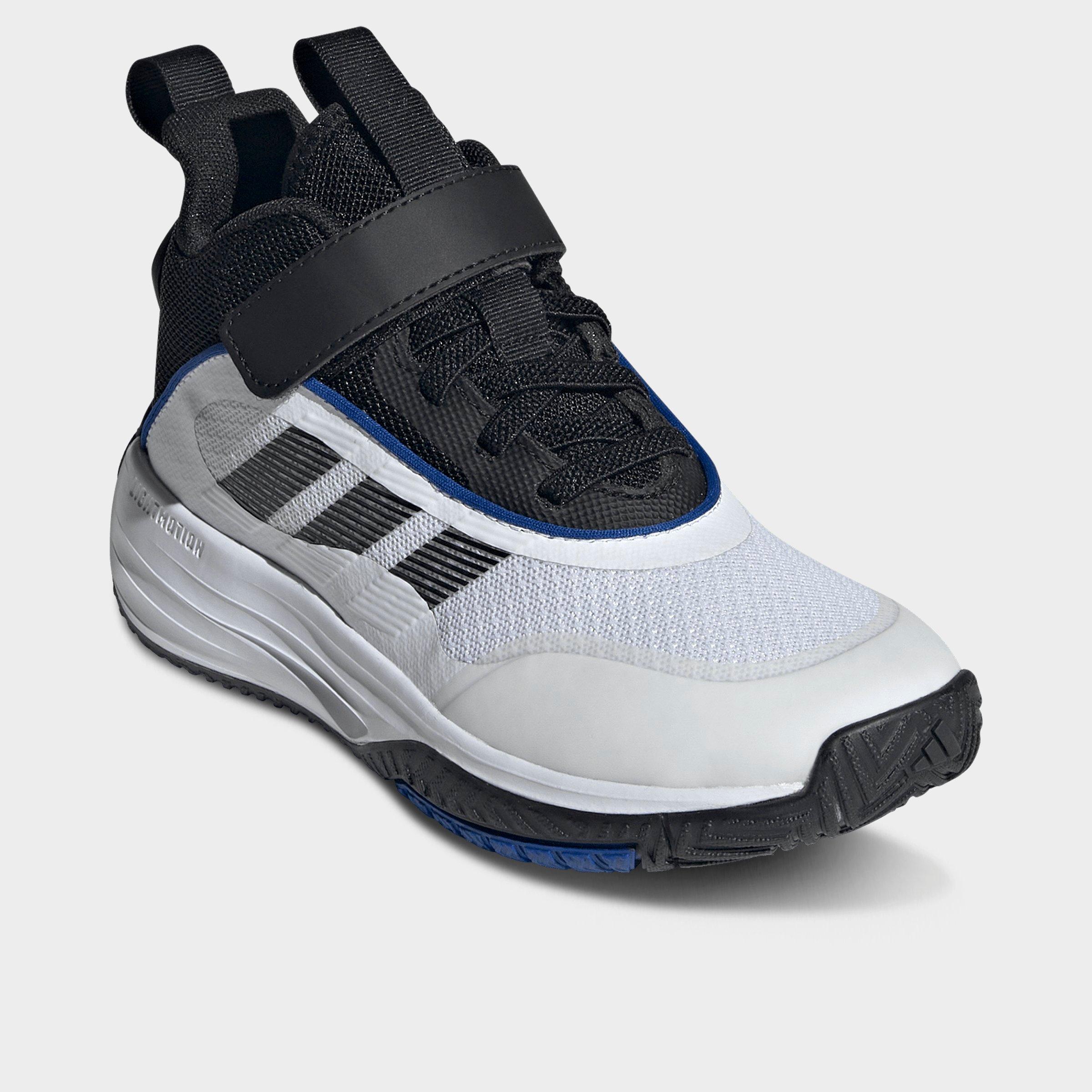Big Kids' adidas Own The Game 3 Basketball Shoes - Footwear White/Core Black - Both shoes facing left