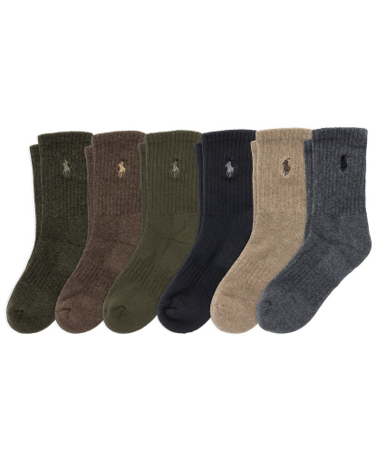Polo Ralph Lauren Boys' 4-11 Solid Crew Socks, 6-Pack - Charcoal