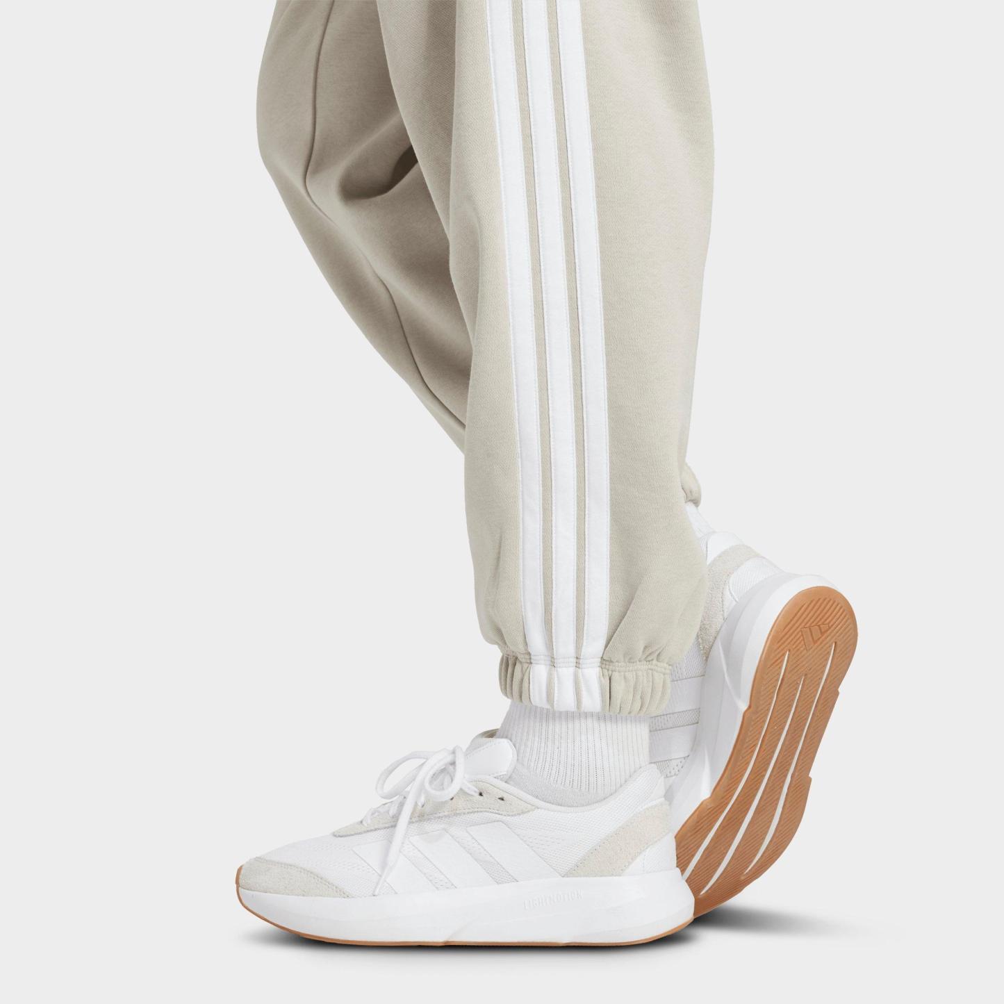 Women's adidas Essentials 3-Stripes Fleece Loose Pants - Beige/White