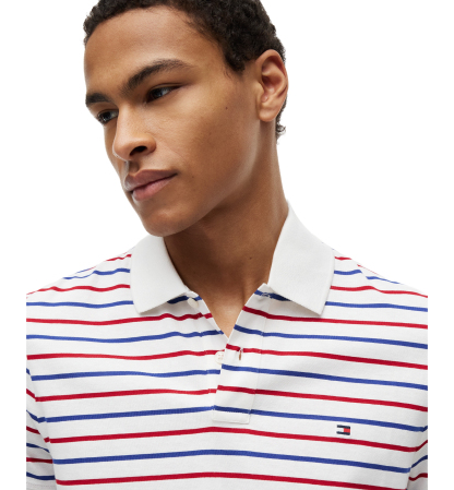 Tommy Hilfiger Men's Regular-Fit Smooth Touch Stripe Polo Shirt - White / Medium Red