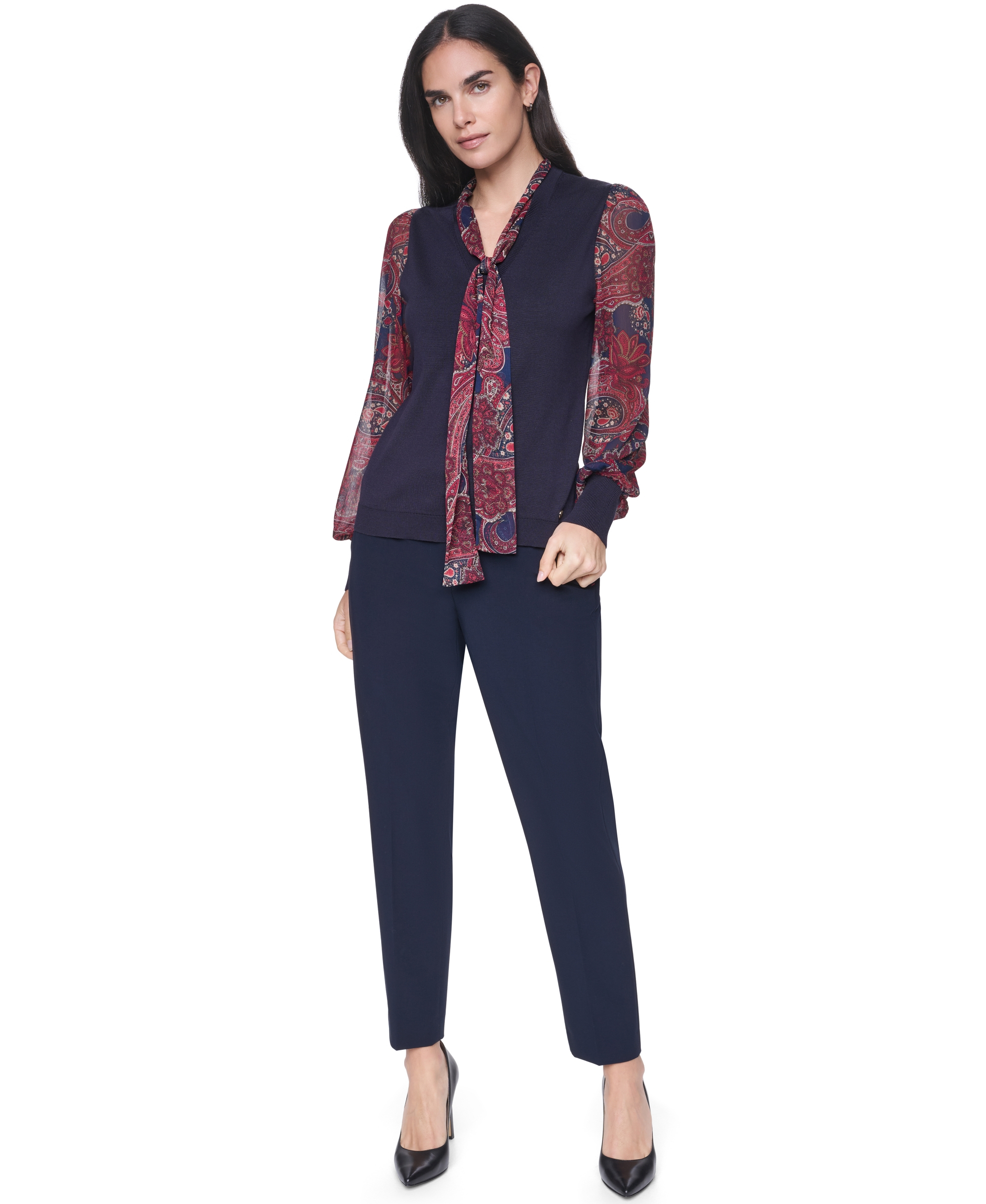 Tommy Hilfiger Women's Paisley V-Neck Sweater - Midnight