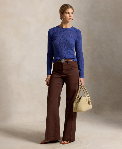 Polo Ralph Lauren Women's Cable-Knit Cotton Crewneck Sweater - Charter Blue