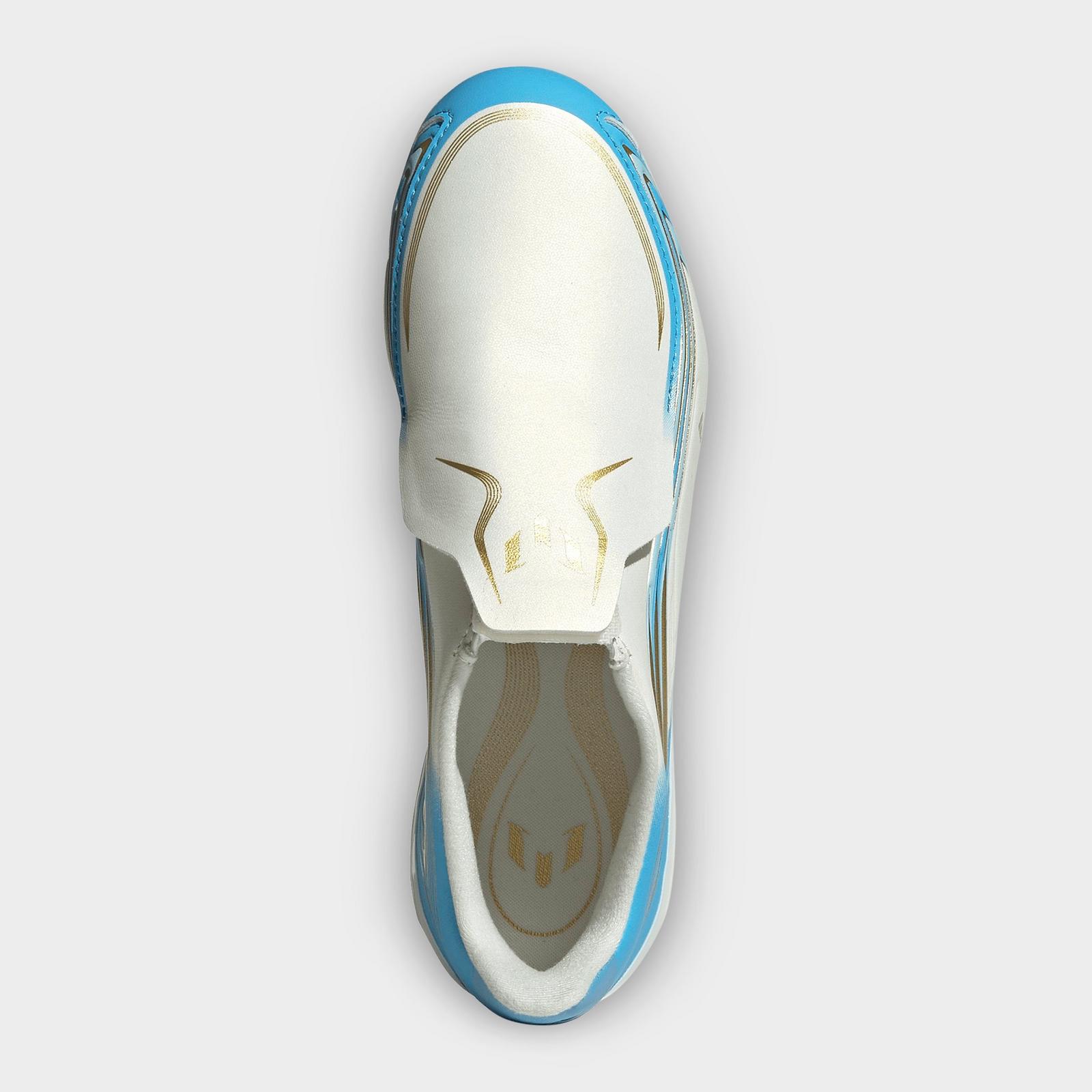 Little Kids' and Big Kids' adidas F50 Messi League Laceless Firm Ground Soccer Cleats - Ivory/Semi Blue Burst/Icey Blue - view 5