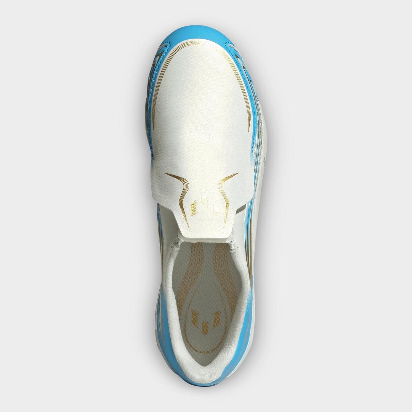 Little Kids' and Big Kids' adidas F50 Messi League Laceless Firm Ground Soccer Cleats - Ivory/Semi Blue Burst/Icey Blue - view 5