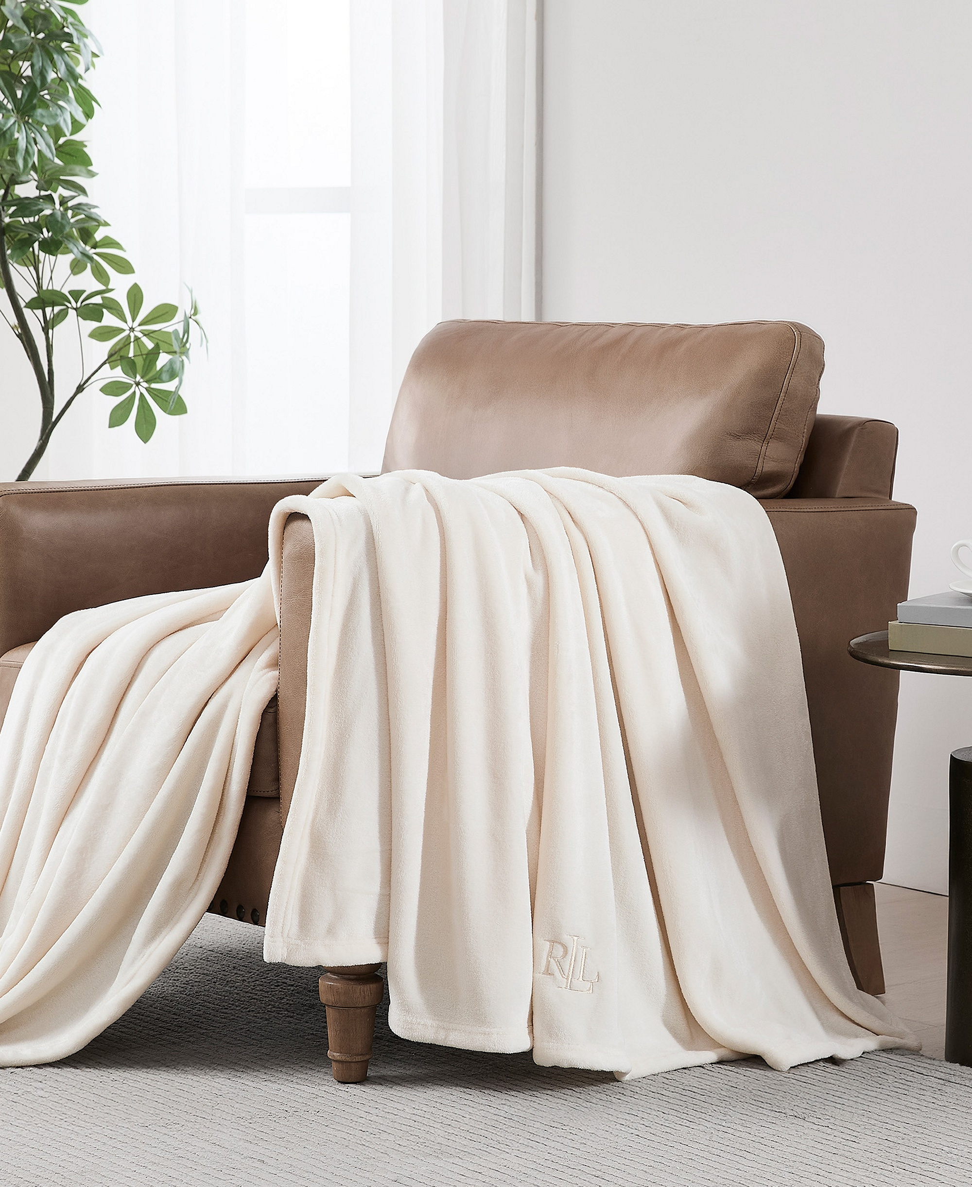 Lauren Ralph Lauren Micromink Plush Blanket, Twin - Cream