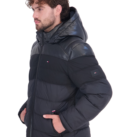 Tommy Hilfiger Men's Hooded Puffer Jacket - Black Pu Blocked