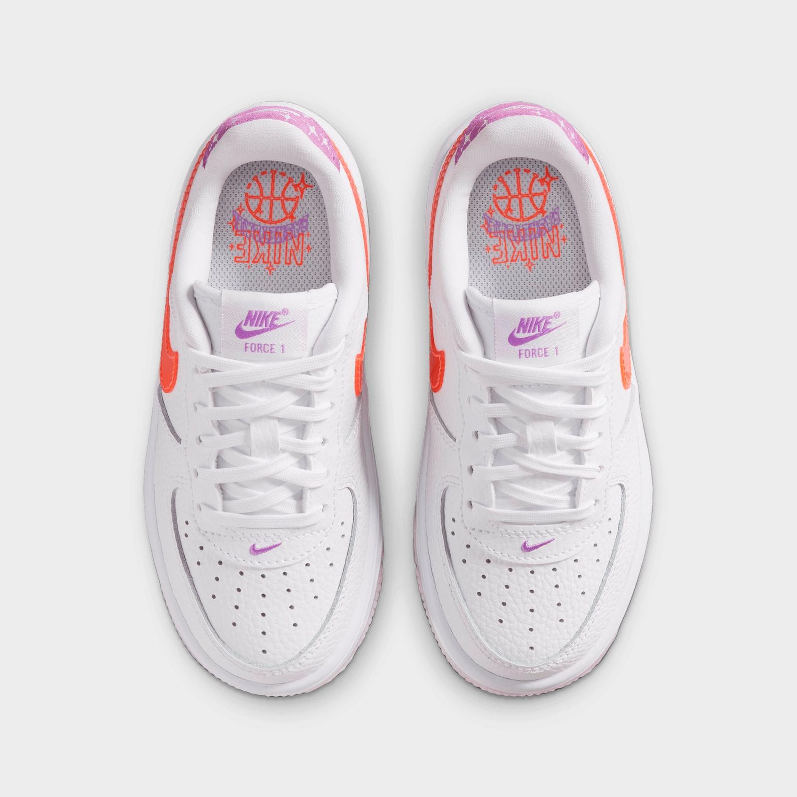 Little Kids' Nike Force 1 Low Casual Shoes - White/Turf Orange/Bright Violet