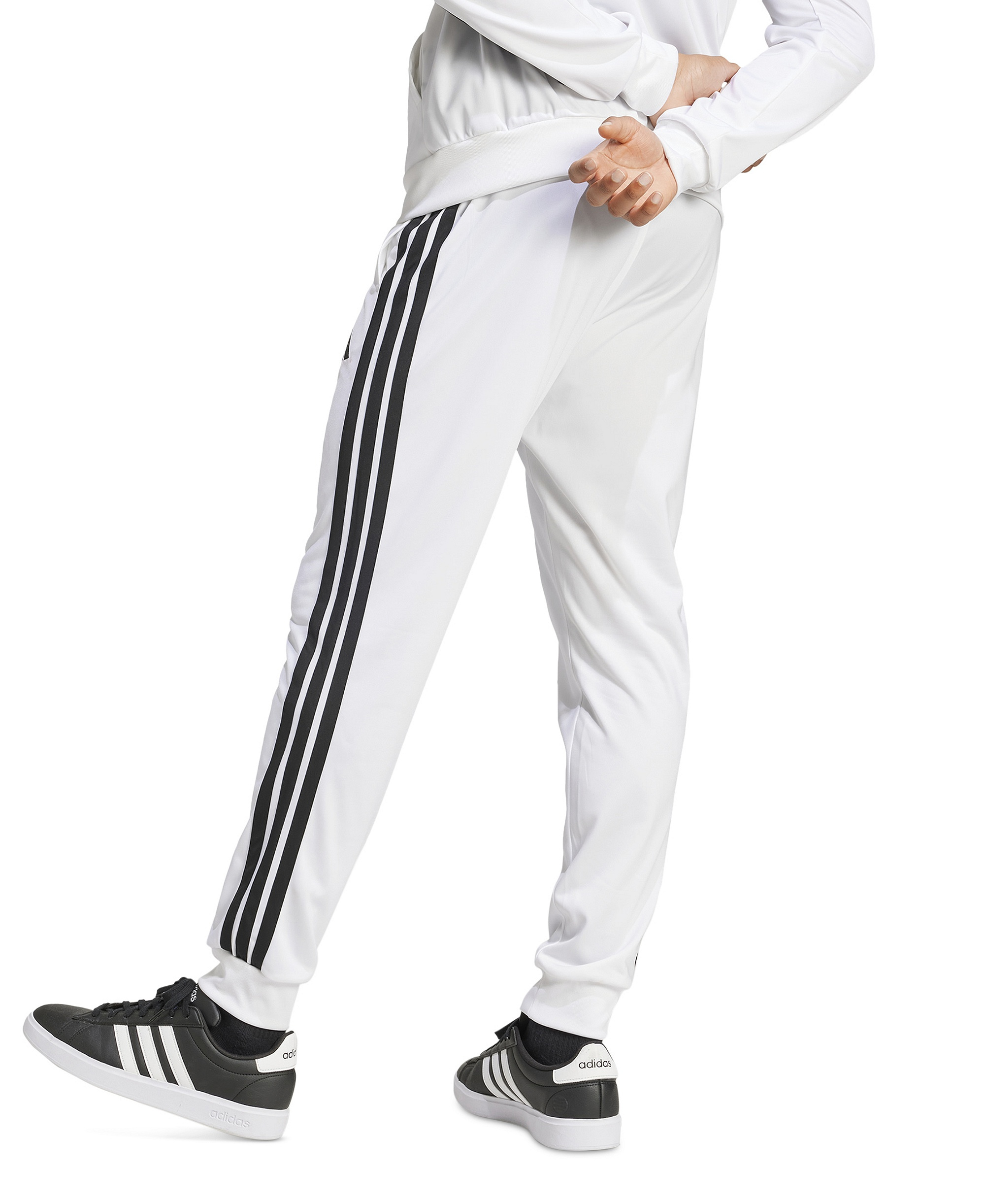 adidas Men's 3-Stripes Tricot Regular Tapered Track Pants - White/blk
