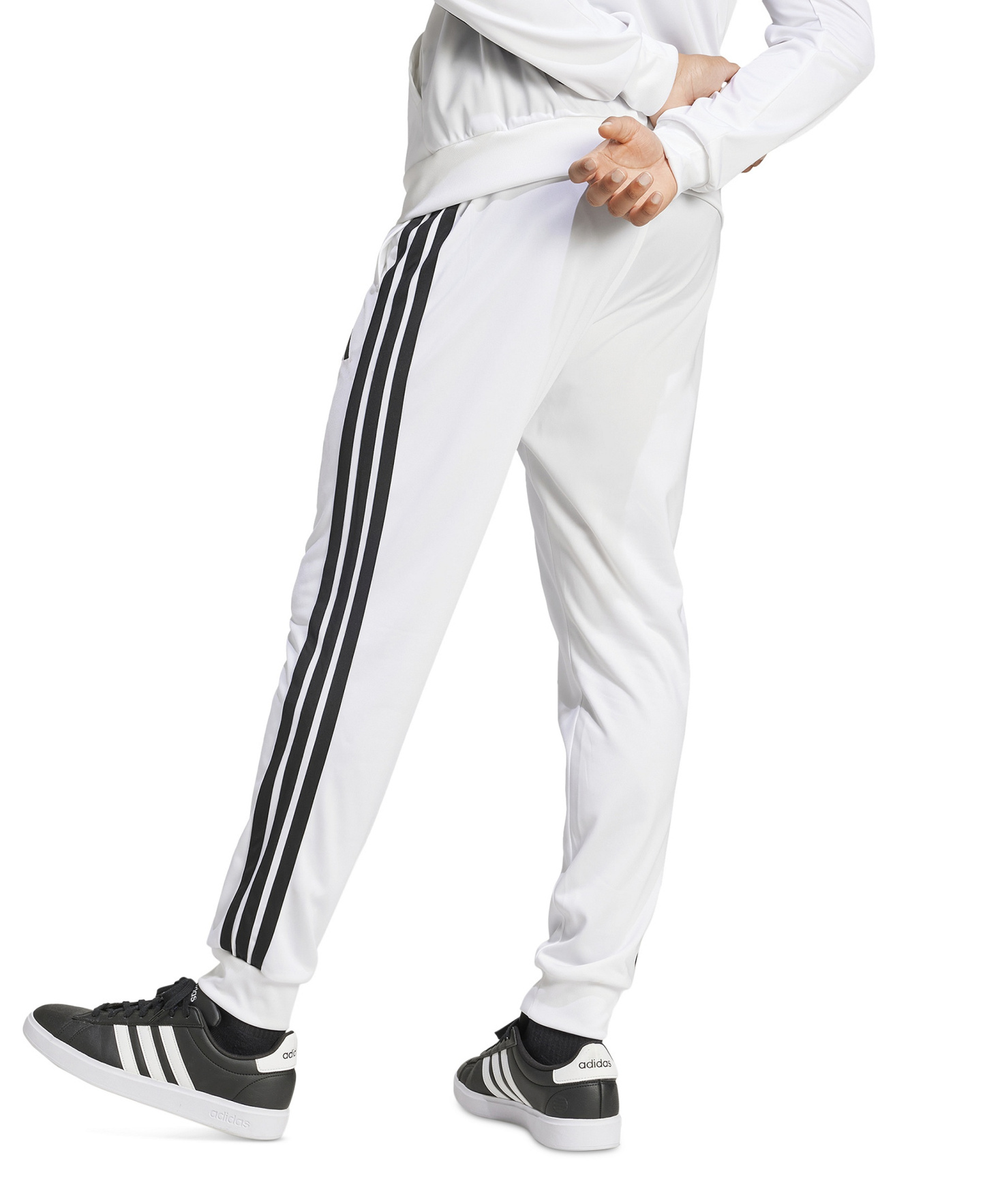 adidas Men's 3-Stripes Tricot Regular Tapered Track Pants - White/blk
