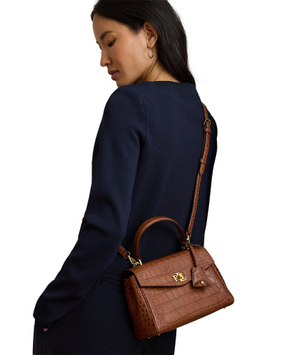 Lauren Ralph Lauren Farrah Embossed Small Soft Satchel Handbag - Lauren Tan