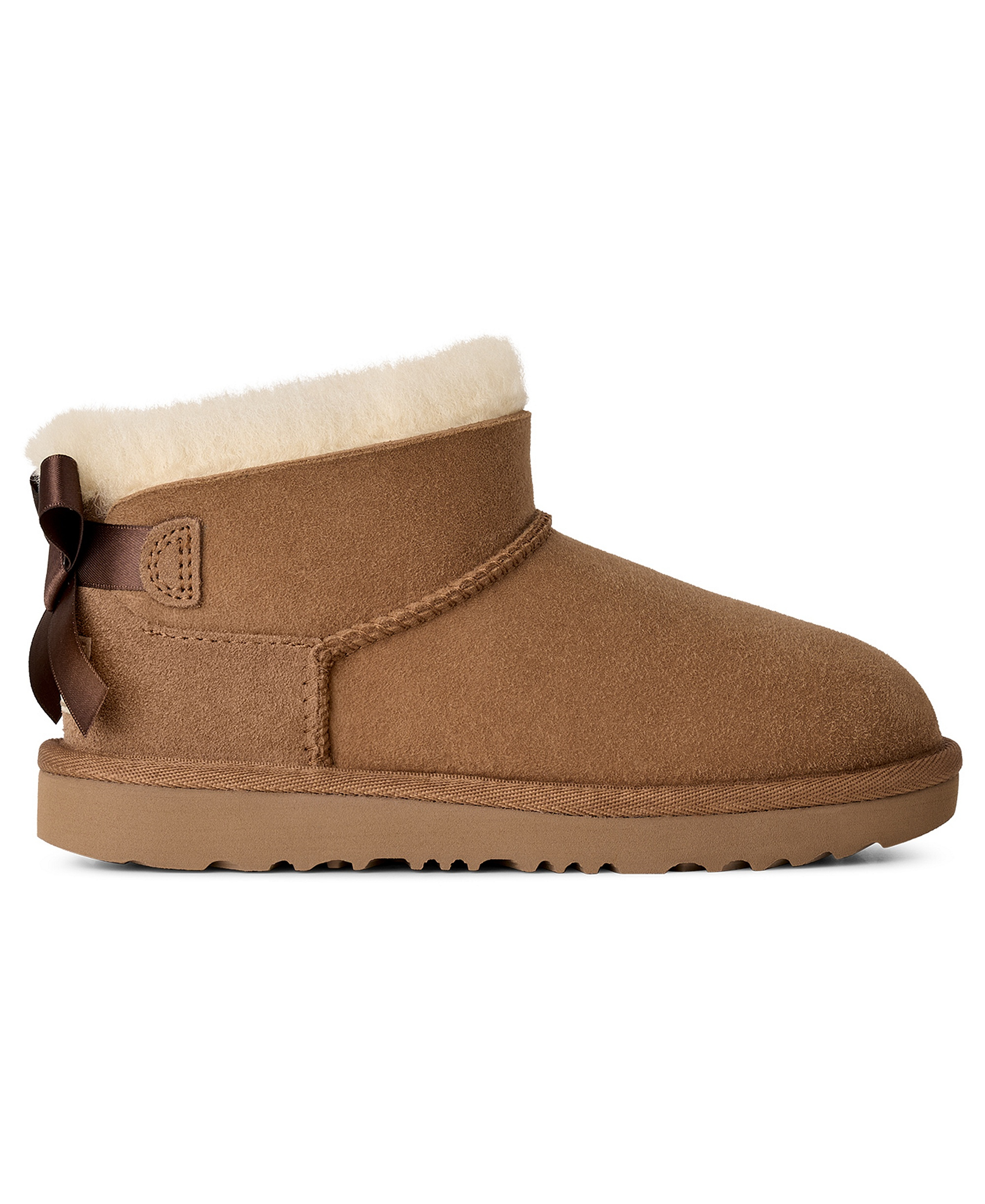 UGG® Kids Ultra Mini Bailey Bow Round Toe Booties - Chestnut