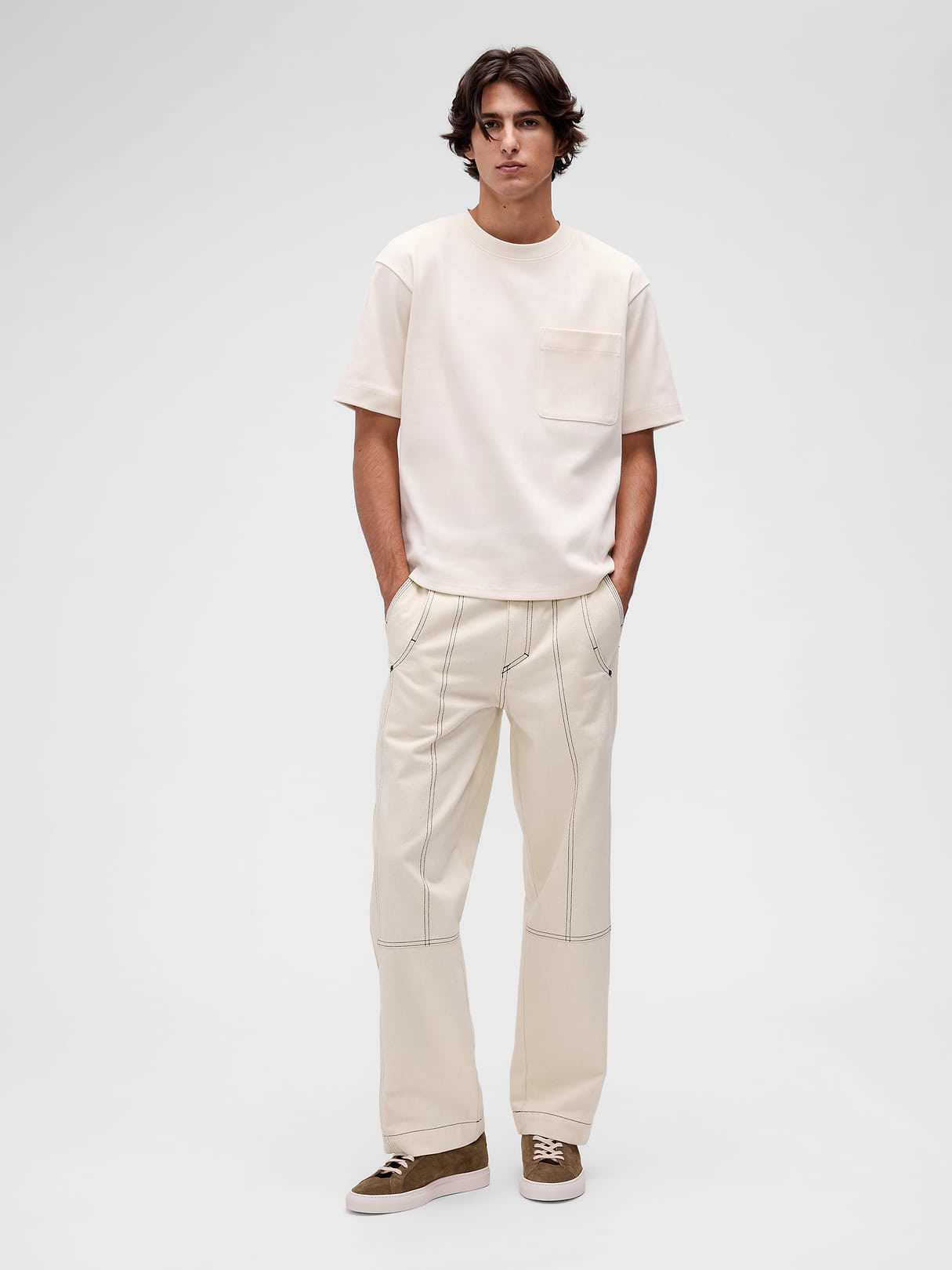 GapStudio Extra Heavyweight Pocket T-Shirt - Ivory frost