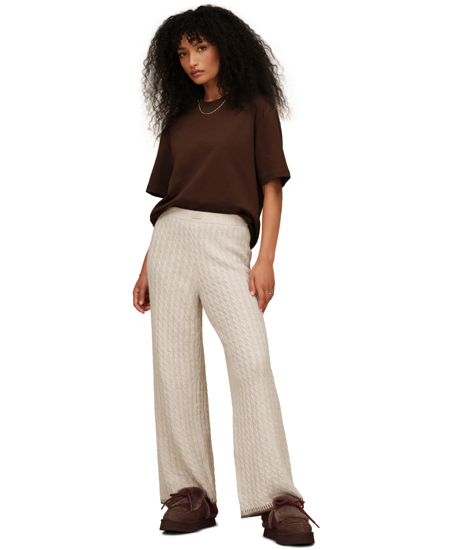 UGG® Women's Rylynn Straight-Leg Cable-Knit Mid-Rise Pants - Beige