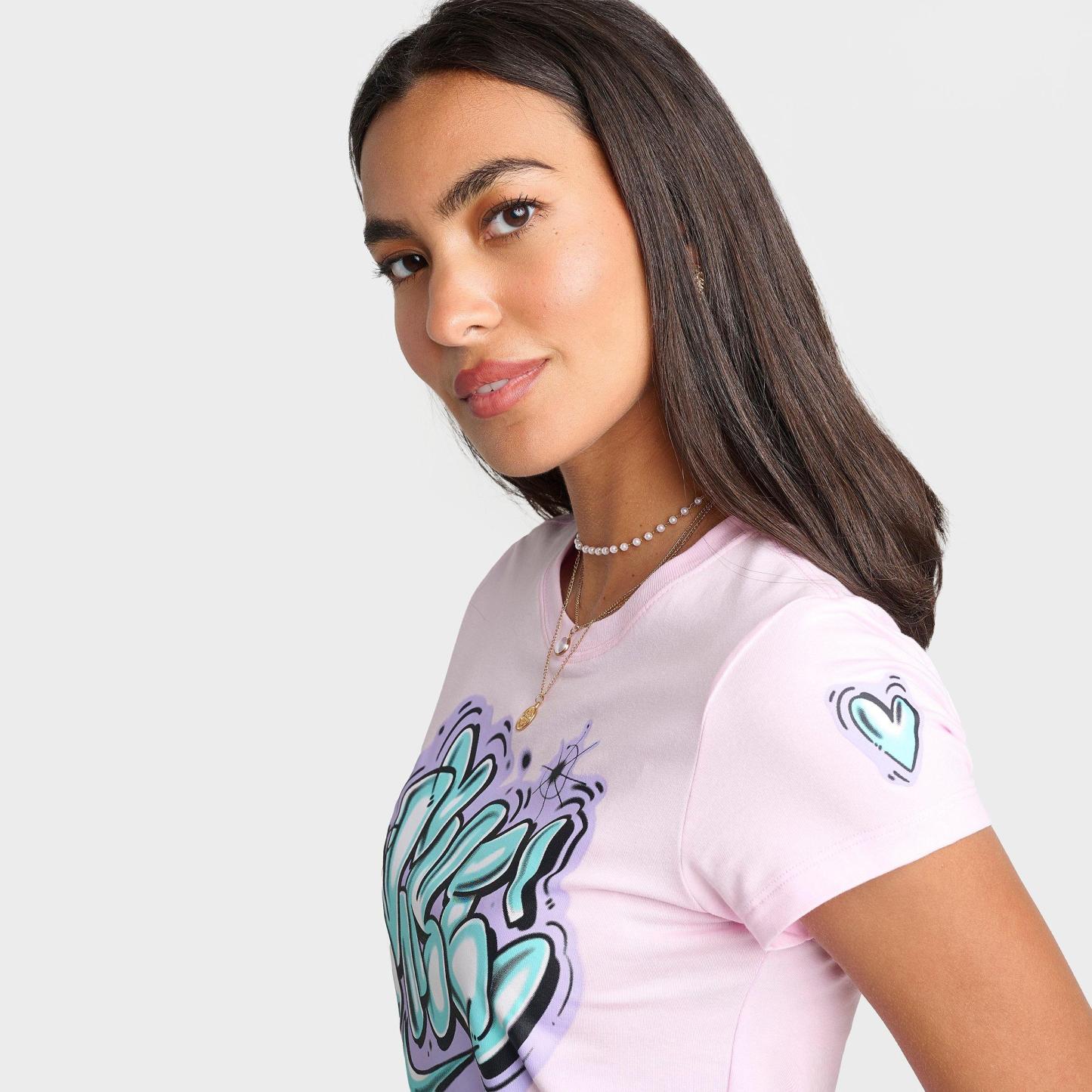 Women's Nithtke Sportswear Chill Knit Airbrushed Slim Cropped T-Shirt - Pink Foam