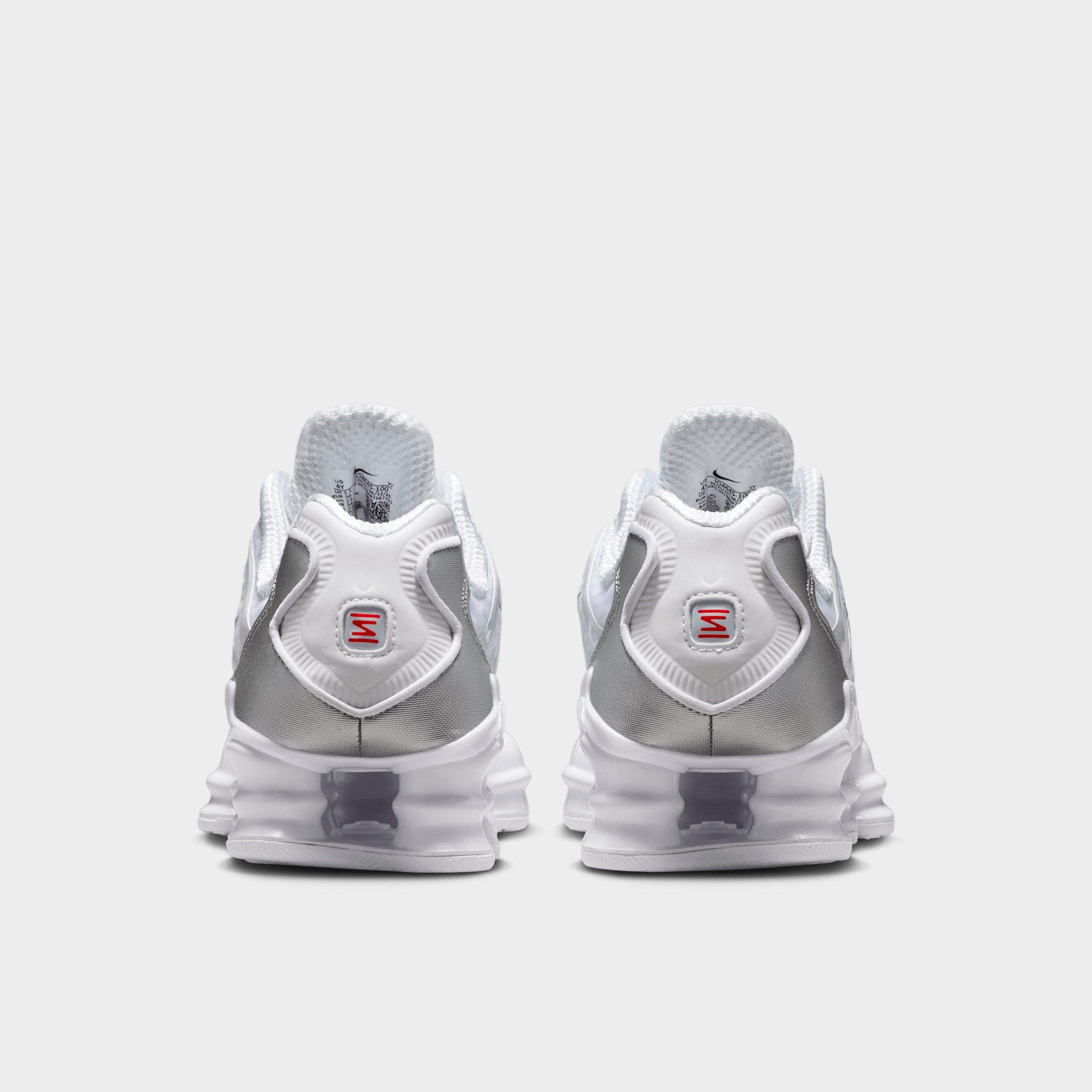 Big Kids' Nithtke Shox TL Casual Shoes - White/Metallic Silver/Max Orange/White - Back view
