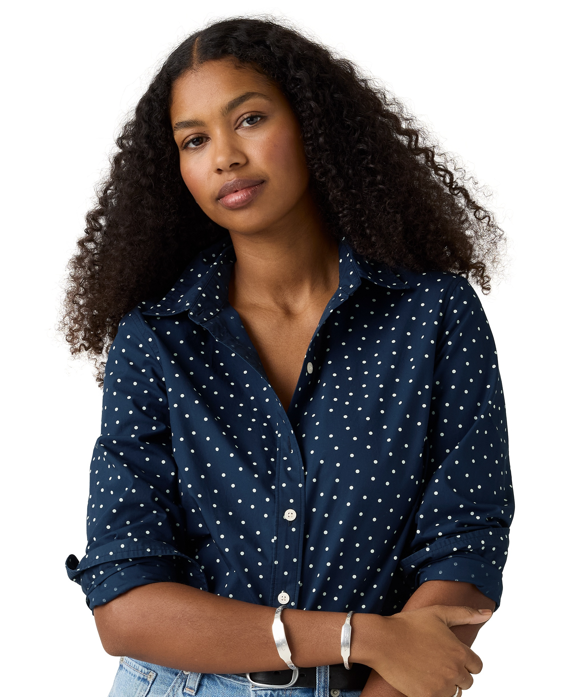 Levi's Women's Carlile Classic Poplin Long-Sleeve Shirt - Inga Dot Navy Blazer