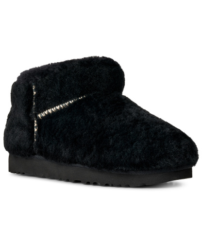 UGG® Women's Classic Ultra Mini Fluffed Round Toe Booties - Black