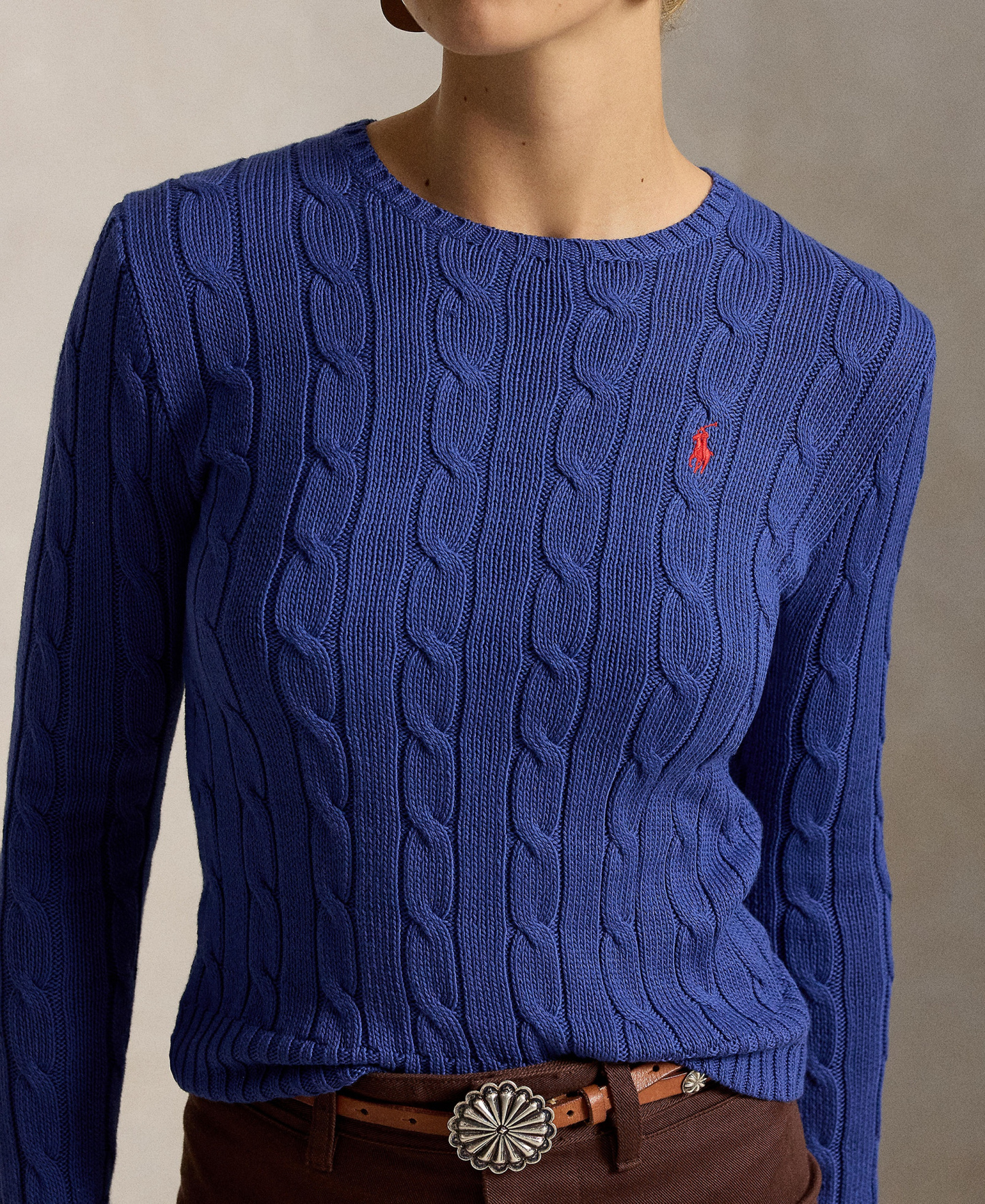 Polo Ralph Lauren Women's Cable-Knit Cotton Crewneck Sweater - Charter Blue