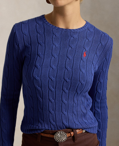 Polo Ralph Lauren Women's Cable-Knit Cotton Crewneck Sweater - Charter Blue