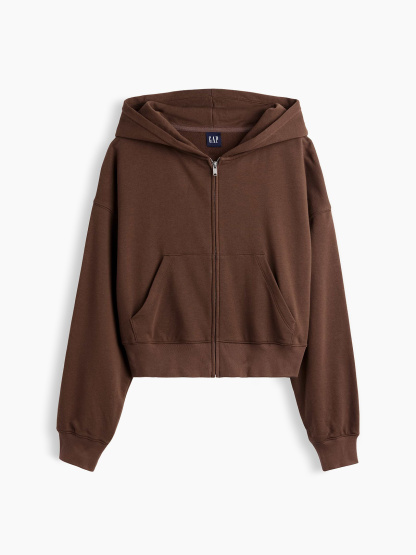 VintageSoft Terry Oversized Wedge Zip Hoodie - Brown