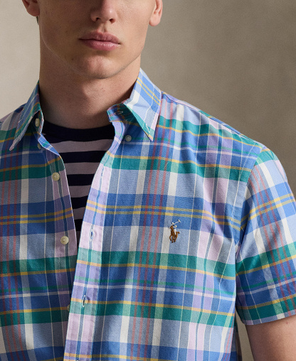 Polo Ralph Lauren Men's Classic-Fit Short-Sleeve Oxford Shirt - White Jewel Blue Multi