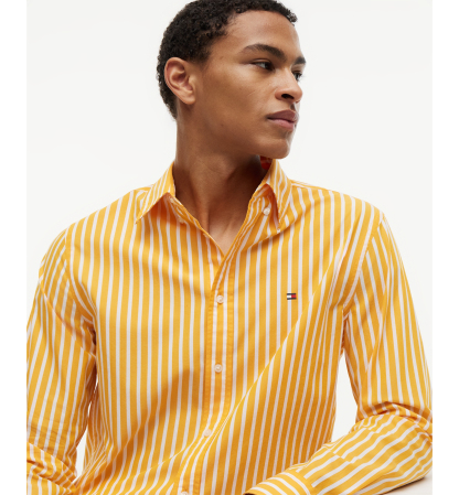 Tommy Hilfiger Regular-Fit Men's Flex Poplin Stripe Shirt - Orange Flash / Stripe