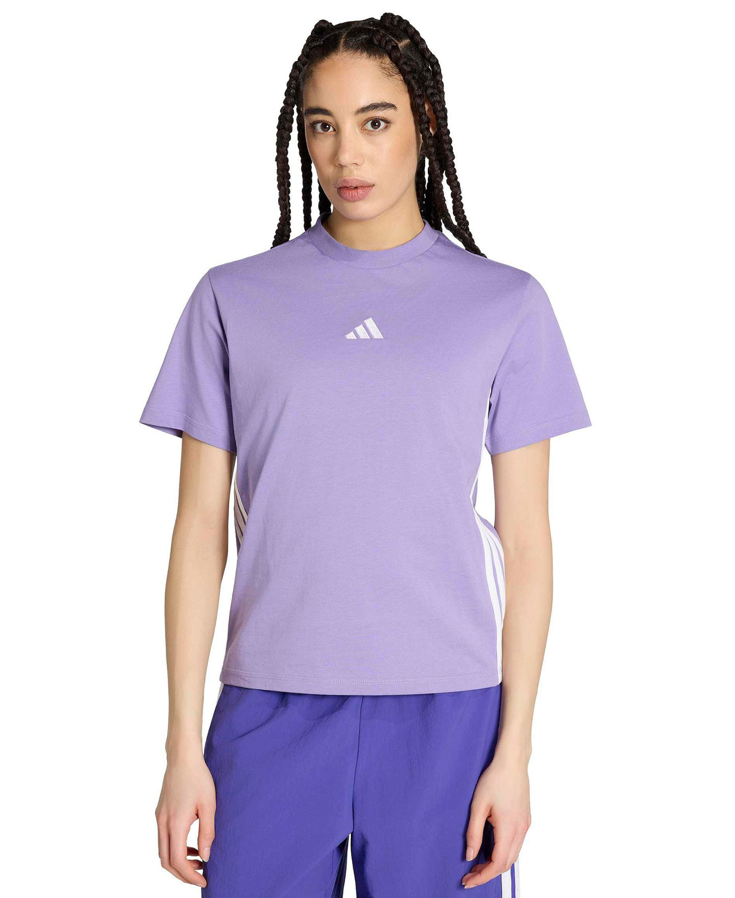 adidas Women's Essentials 3-Stripes Cotton T-Shirt - Magic Lilac/white