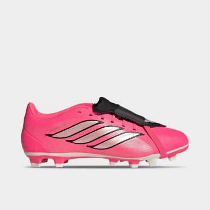 Men's adidas Predator Club Fold-Over Tongue Firm Ground/Multi Ground Soccer Cleats - Solar Turbo/Thermal Chrome/Core Black - Left shoe facing left. Outside of the shoe.